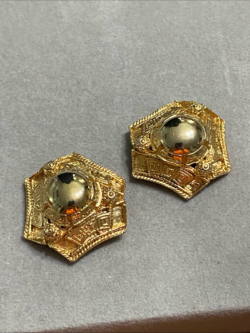 Gold-Tone Hexagonal Dome Clip Earrings